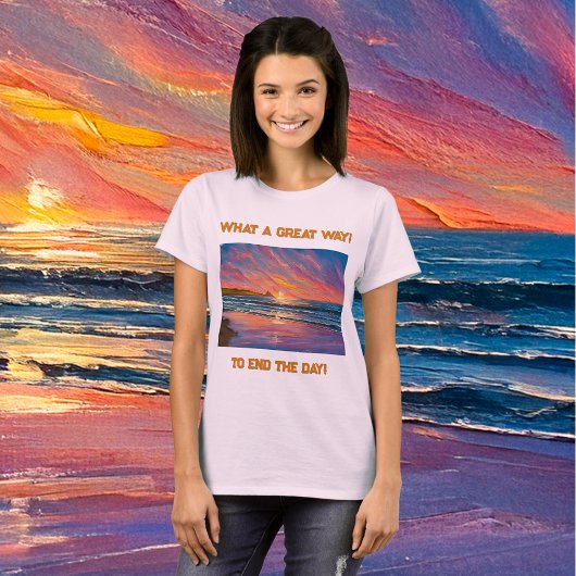 Mooie zonsondergang bij het strand Waterverf schil T-shirt