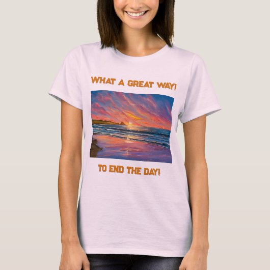 Mooie zonsondergang bij het strand Waterverf schil T-shirt (Voorkant)