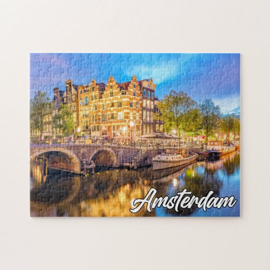 Mooie zonsondergang boven Amsterdam, Nederland Legpuzzel (Horizontaal)