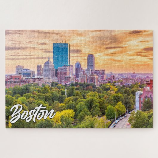 Mooie zonsondergang boven Boston, Massachusetts, V Legpuzzel (Horizontaal)