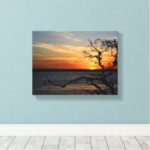 Mooie zonsondergang boven de rivier canvas afdruk