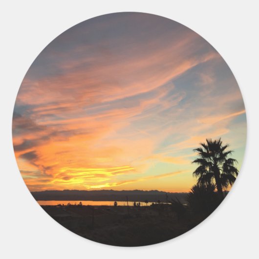 Mooie zonsondergang boven het Havasu-meer Ronde Sticker (Voorkant)