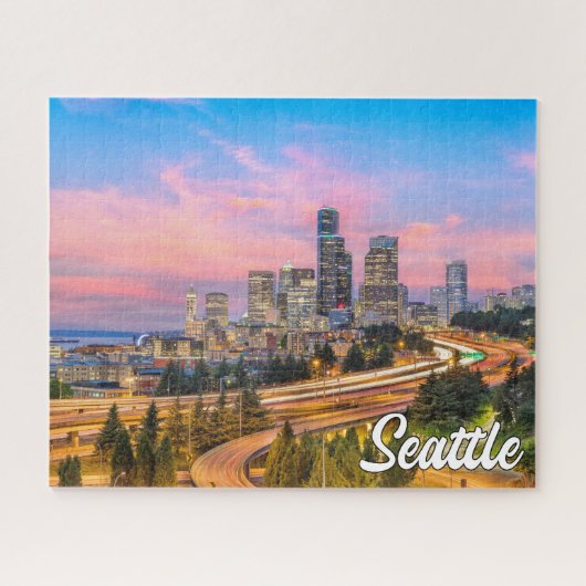 Mooie zonsondergang boven Seattle, Washington Legpuzzel (Horizontaal)