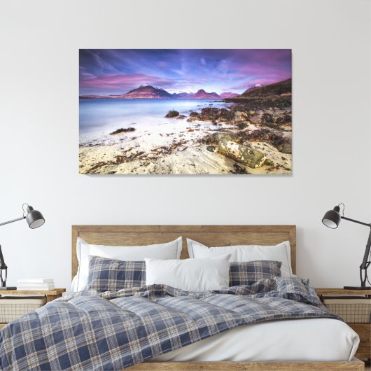 Mooie zonsondergang in Elgol Village Scotland Canvas Afdruk (Insitu (Slaapkamer))