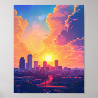 Mooie zonsondergang in Fort Worth TX USA Poster