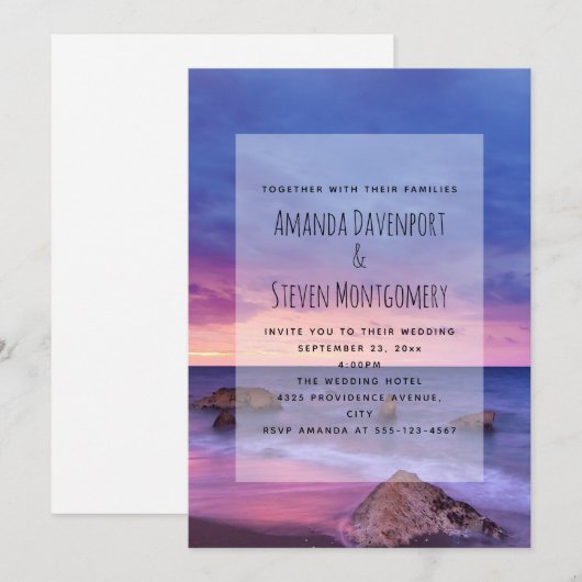 Mooie Zonsondergang Kust Foto Ontwerp Trouwfeest Kaart (Voorkant / Achterkant)