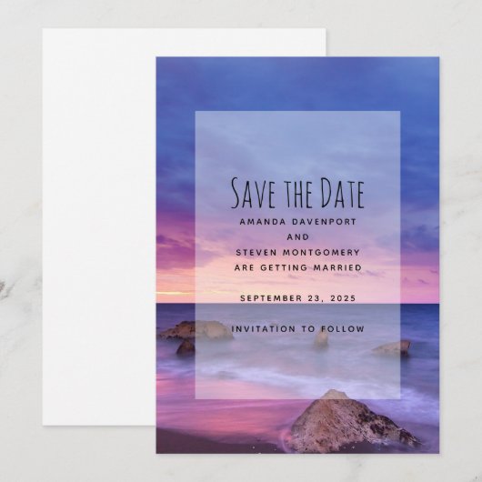 Mooie zonsondergang Kustfoto bruiloft Save The Date (Voorkant / Achterkant)