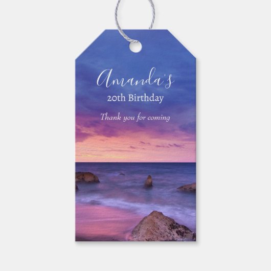 Mooie zonsondergang kustfoto dank u cadeaulabel (Voorkant)