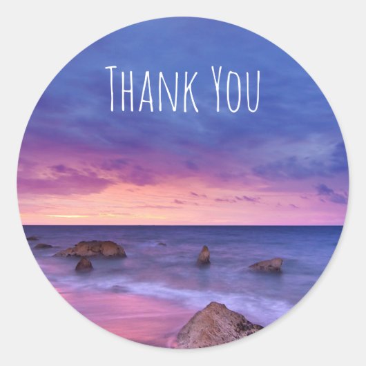 Mooie zonsondergang kustfoto dank u ronde sticker (Voorkant)