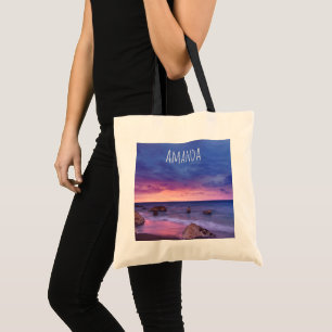 Mooie zonsondergang kustfoto tote bag