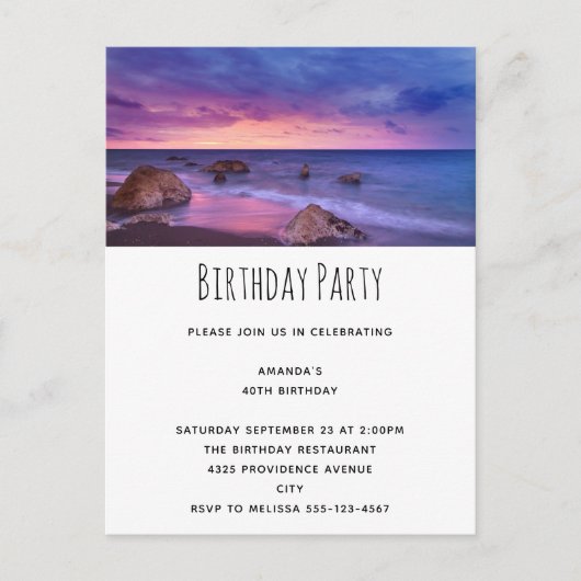 Mooie zonsondergang Kustfoto Verjaardag Uitnodiging Briefkaart (Voorkant)