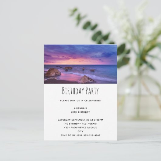 Mooie zonsondergang Kustfoto Verjaardag Uitnodiging Briefkaart (Staand voorkant)