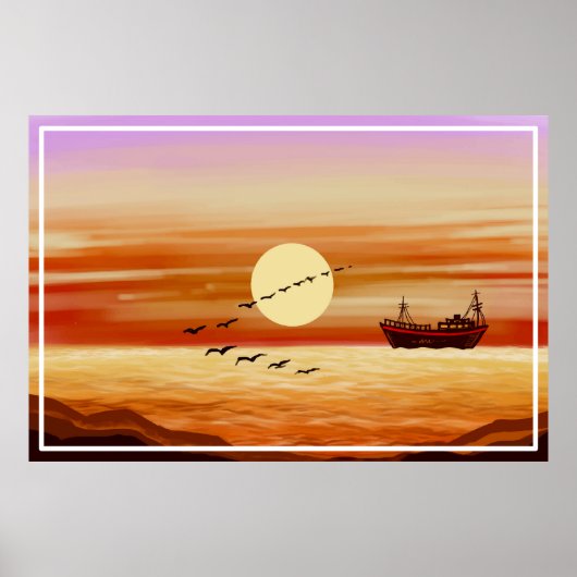 Mooie zonsondergang landschap decoratieve achtergr poster (Voorkant)