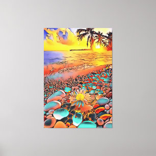 Mooie Zonsondergang Landschap in Digitale Kunst Sc Canvas Afdruk