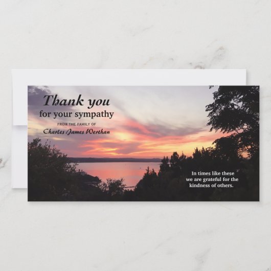 Mooie zonsondergang Memorial Sympathie Dank u Foto Bedankkaart (Voorkant)