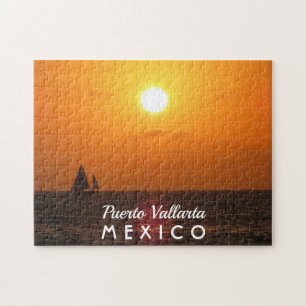 Mooie zonsondergang met Boat Puerto Vallarta Mexic Legpuzzel
