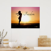 Mooie zonsondergang met de vrijheid van meisjes poster (Keuken)