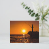 Mooie zonsondergang met een visser briefkaart (Staand voorkant)