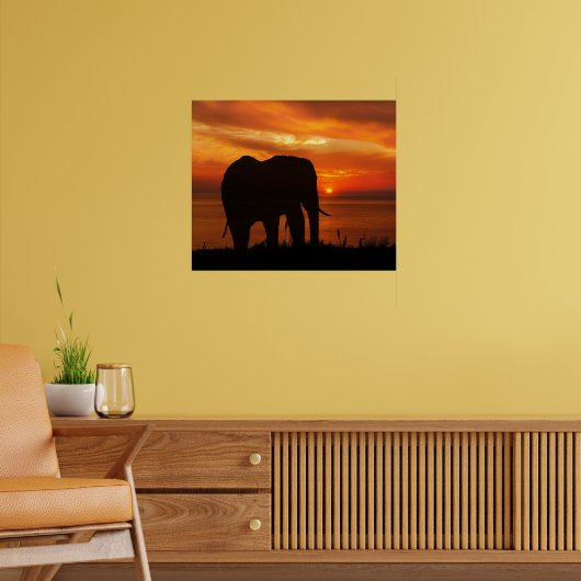 Mooie zonsondergang met silhouet van olifant poster (Woonkamer 2)