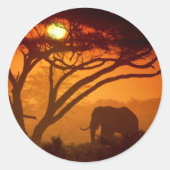 Mooie zonsondergang olifant ronde sticker (Voorkant)
