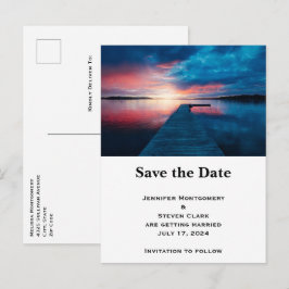 Mooie zonsondergang op een Calm Lake Save the Date Uitnodiging Briefkaart