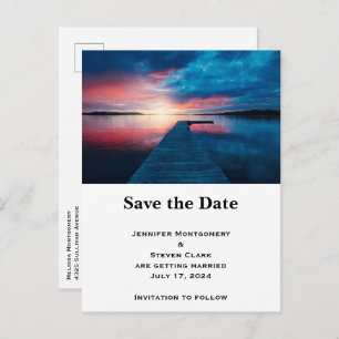 Mooie zonsondergang op een Calm Lake Save the Date Uitnodiging Briefkaart
