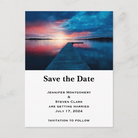 Mooie zonsondergang op een Calm Lake Save the Date Uitnodiging Briefkaart (Voorkant)