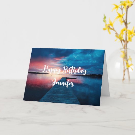 Mooie zonsondergang op een Calm Lake Verjaardag Kaart (Gele Bloem)