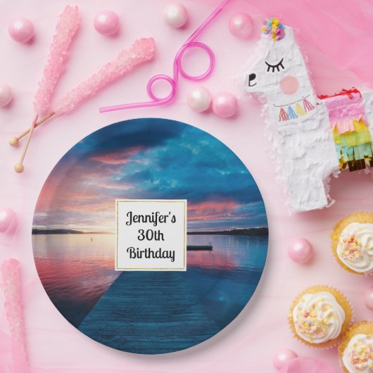 Mooie zonsondergang op een Calm Lake Verjaardag Papieren Bordje (Feest)