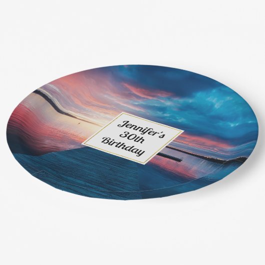 Mooie zonsondergang op een Calm Lake Verjaardag Papieren Bordje (Gekanteld)