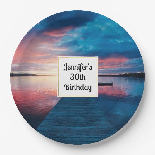 Mooie zonsondergang op een Calm Lake Verjaardag Papieren Bordje (Voorkant)