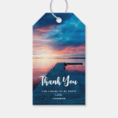 Mooie zonsondergang op een kalm meer feest dank u cadeaulabel (Voorkant)