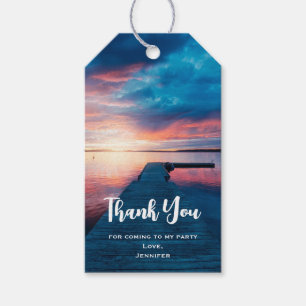 Mooie zonsondergang op een kalm meer feest dank u cadeaulabel