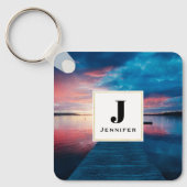 Mooie zonsondergang op een kalm meer Monogram Sleutelhanger (Voorkant)