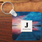 Mooie zonsondergang op een kalm meer Monogram Sleutelhanger (Voorkant)