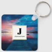 Mooie zonsondergang op een kalm meer Monogram Sleutelhanger (Achterkant)