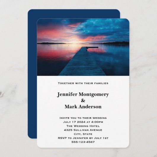 Mooie zonsondergang op een kalme Lake bruiloft Kaart (Voorkant / Achterkant)