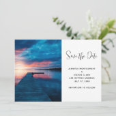 Mooie zonsondergang op een kalme Lake bruiloft Save The Date (Staand voorkant)