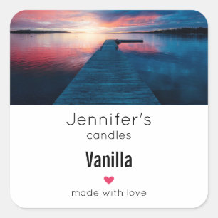 Mooie zonsondergang op een kalme Lake Candle Busin Vierkante Sticker