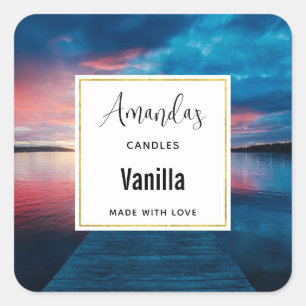 Mooie zonsondergang op een kalme Lake Candle Busin Vierkante Sticker