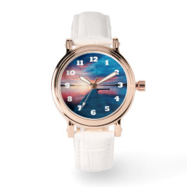 Mooie zonsondergang op een rustig meer horloge