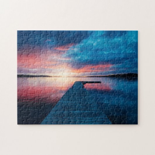 Mooie zonsondergang op een rustig meer legpuzzel (Horizontaal)