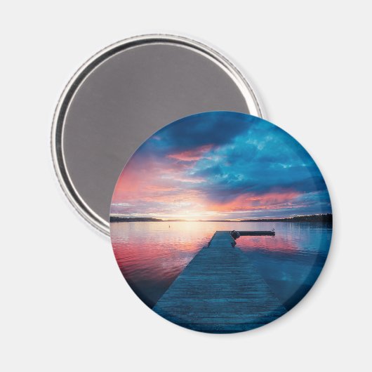 Mooie zonsondergang op een rustig meer magneet (Voorkant / Achterkant)