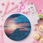 Mooie zonsondergang op een rustig meer papieren bordje (Feest)