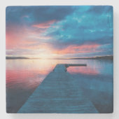 Mooie zonsondergang op een rustig meer stenen onderzetter (Voorkant)
