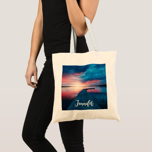 Mooie zonsondergang op een rustig meer tote bag (Voorkant (product))