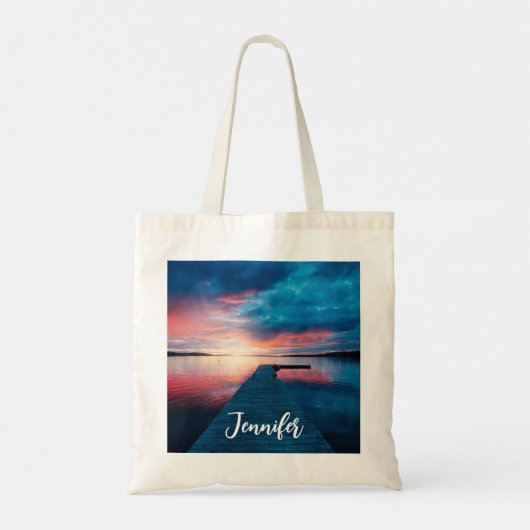 Mooie zonsondergang op een rustig meer tote bag (Achterkant)