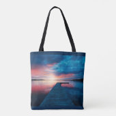 Mooie zonsondergang op een rustig meer tote bag (Achterkant)