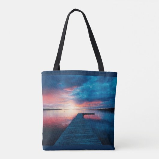 Mooie zonsondergang op een rustig meer tote bag (Achterkant)
