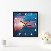 Mooie zonsondergang op een rustig meer vierkante klok (Huis)